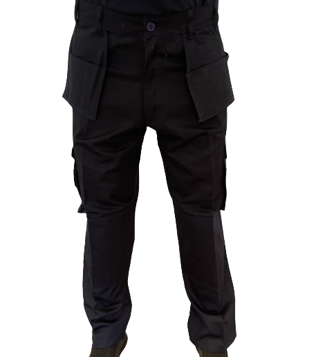 Mens Cargo Combat Work Trousers with Knee Pad Pockets Holster Pocket (NAVY)